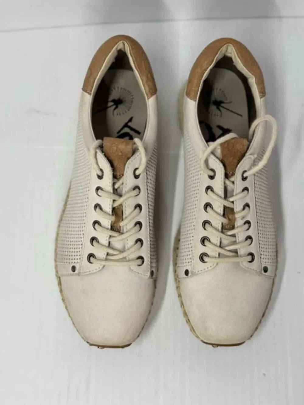 OTBT Beige Platform Espadrille Sneakers Perforated Leather Shoes Size 8.5